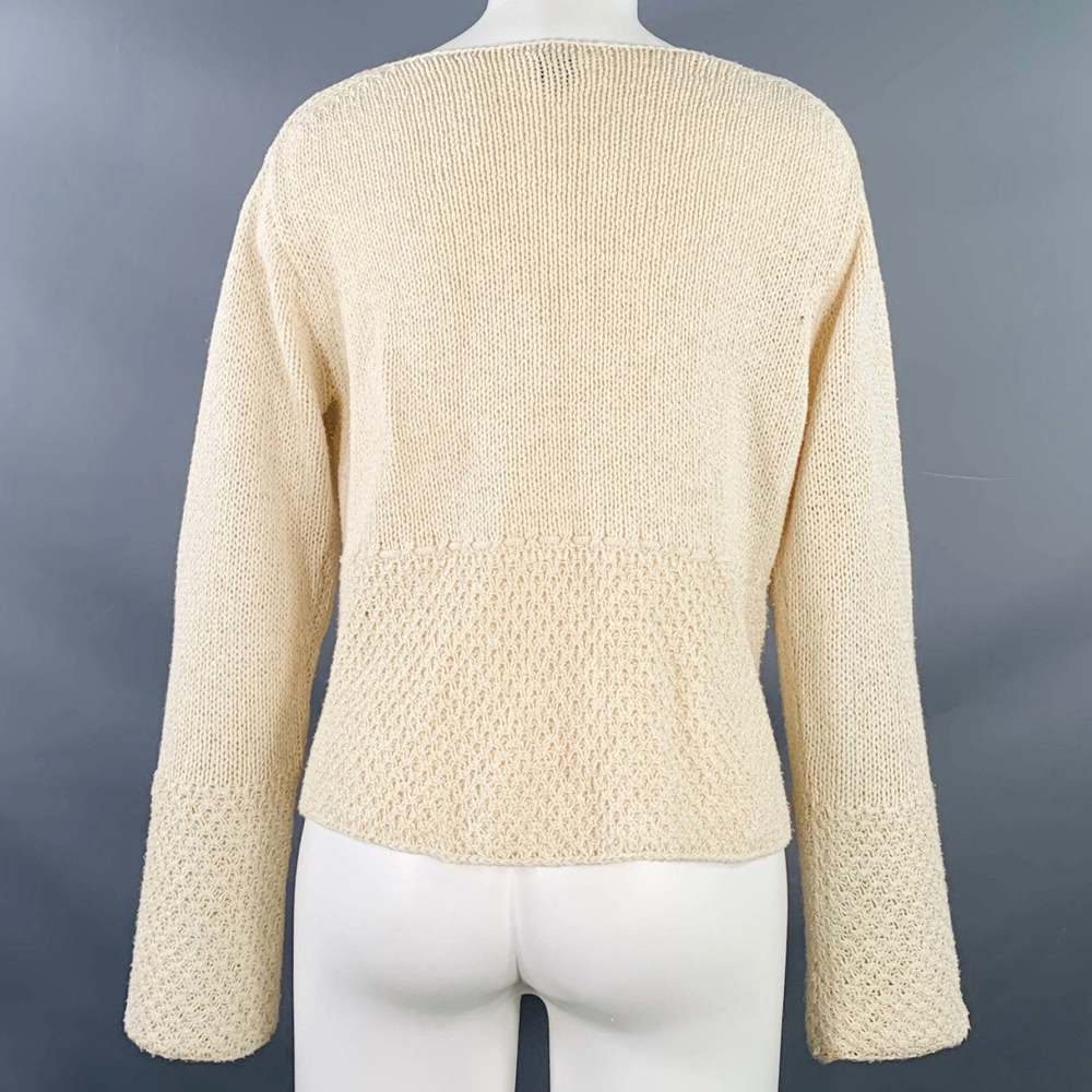 MARGARET OLEARY Beige Cotton Silk Textured Knit Tied Front Cardigan - Picture 3 of 9